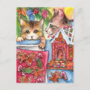 Carte Postale Chats et pain d'épice Cookies