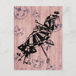 Carte Postale Chats Façades Parasols Parasols Dessin d'art d'enc