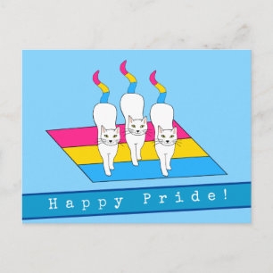 Carte Postale Chats fiers pansexuels avec drapeau pansexuel