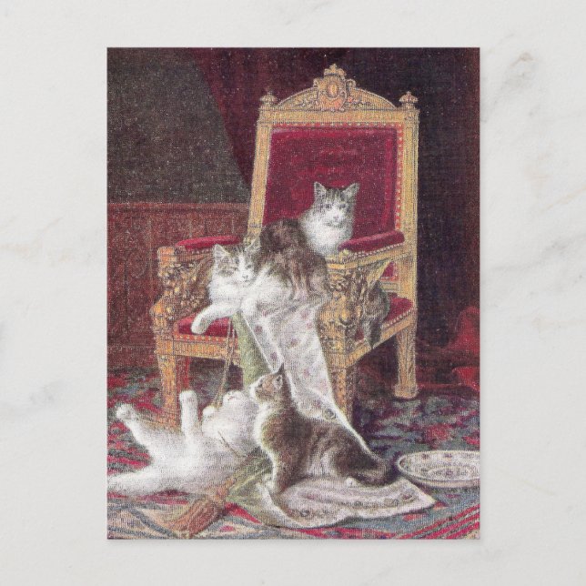 Carte Postale Chats Jouer sur la chaise Red Velvet Vintage (Devant)