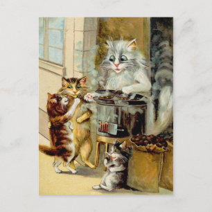 Carte Postale Chats mangeant des châtaignes grillées