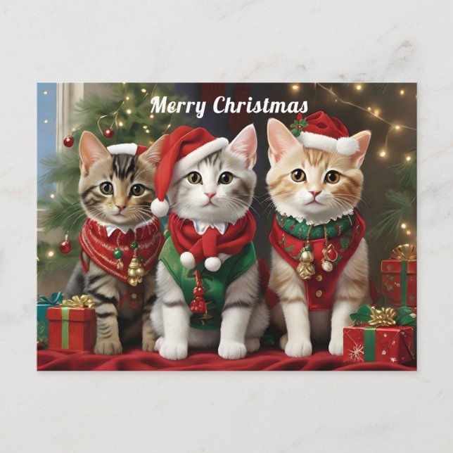 Carte Postale Chats mignons avec chapeaux de Père Noël Whimsical (Devant)