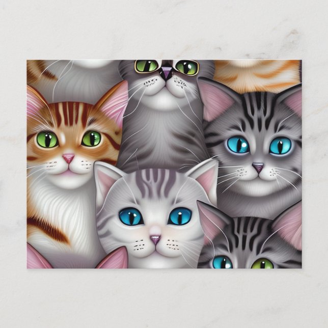 Carte Postale Chats mignons dans une variété de couleurs (Devant)
