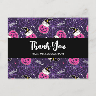 Carte Postale Chats mignons et Citrouille Halloween Merci Motif