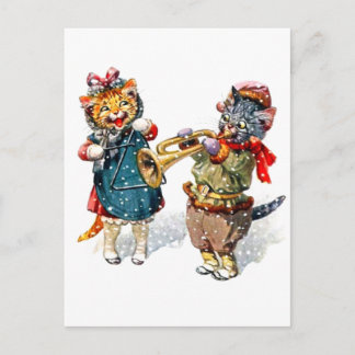 Carte Postale Chats mignons Jouer la trompette et le triangle da