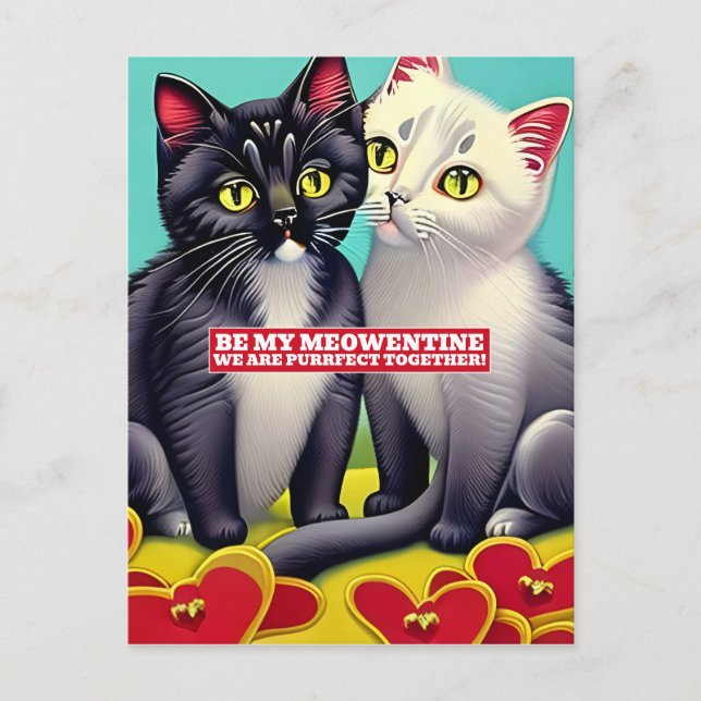 Carte Postale Chats modernes Meowentine Saint Valentin (Devant)