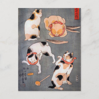 Carte Postale Chats (Neko) dans différentes poses Utagawa