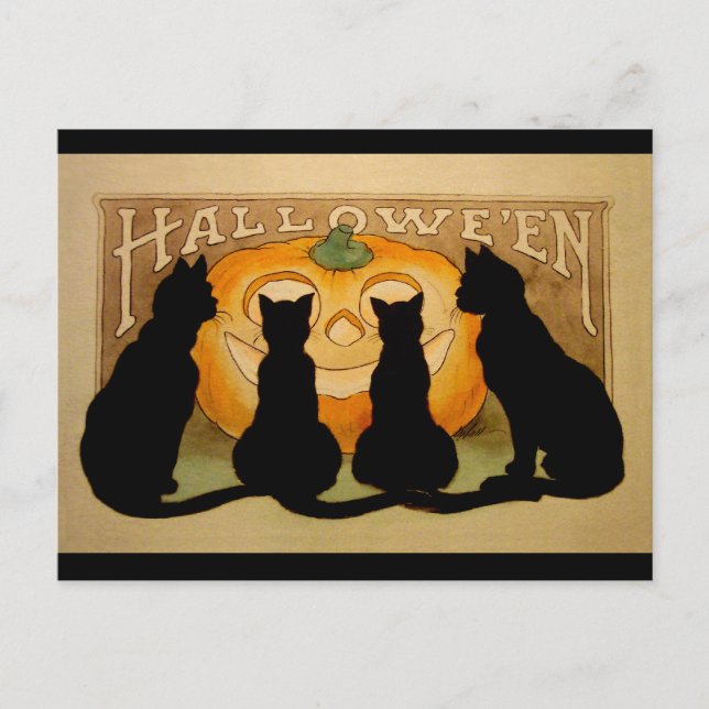 Carte Postale Chats noirs et Jack O'Lantern (Devant)