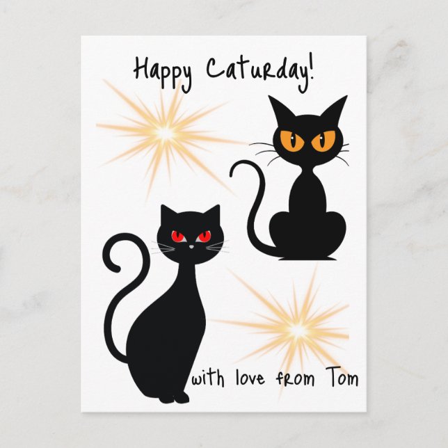 Carte Postale Chats noirs rétros avec starburst - texte modifiab (Devant)