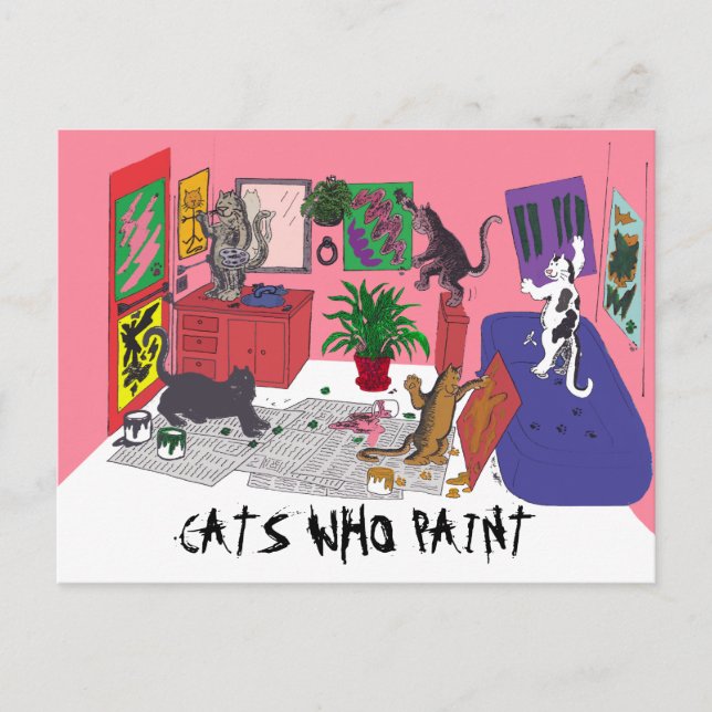 Carte Postale Chats qui peignent, Art humoristique de la peintur (Devant)