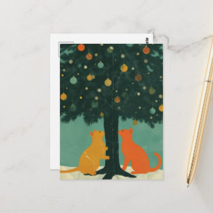 Carte Postale Chats roux sous l'arbre de Noël