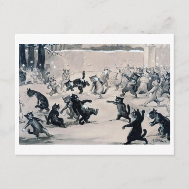 Carte Postale Chats Snowball Combat, Louis Wain (Devant)