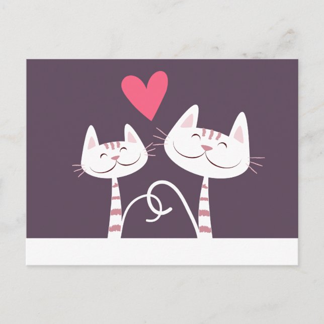 Carte Postale Chats souriants dans Love Purple (Devant)