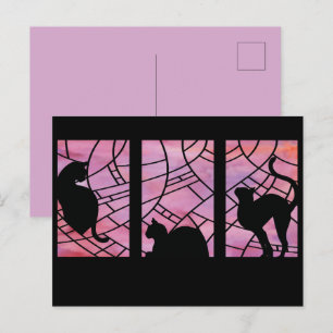 Carte Postale Chats sur un vitrail - Aube