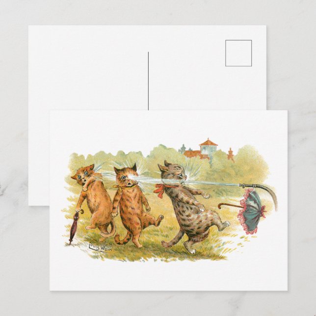Carte Postale Chats surpris Louis Wain (Devant / Derrière)