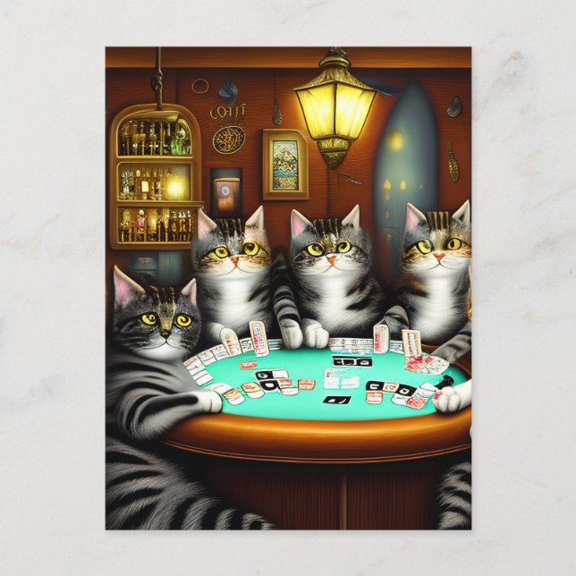 Carte Postale Chats très détaillés Jouer au Poker (Devant)