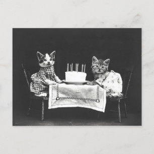 Carte Postale Chats vintages à une fête d'anniversaire