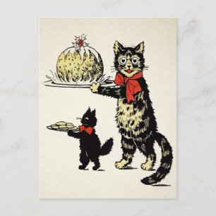 Carte Postale Chats vintages servant le dessert Noël