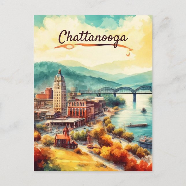 Carte Postale Chattanooga Walnut Street Bridge aquarelle (Devant)
