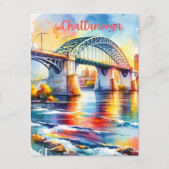 Carte Postale Chattanooga Walnut Street Bridge aquarelle (Devant)