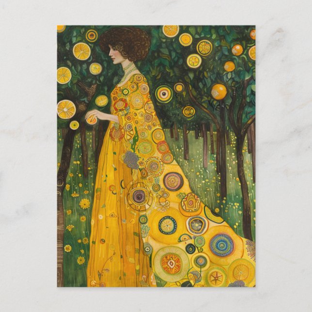 Carte Postale Chatte citronnier femme en style Klimt (Devant)