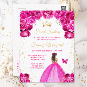 Carte Postale Chaud rose Brunette Cheveux Princesse Sweet sixtee