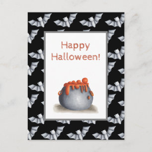 Carte Postale Chaudron et Chauves-Souris Joyeux Halloween
