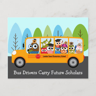 Carte Postale Chauffeur de bus de l'école Cute Owl Merci