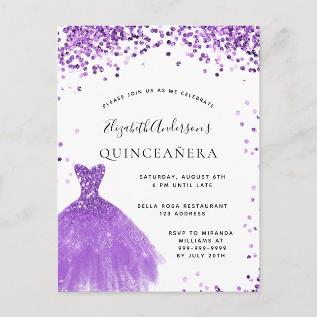 Carte Postale Chaussure blanche violette de Quinceanera glam par (Devant)