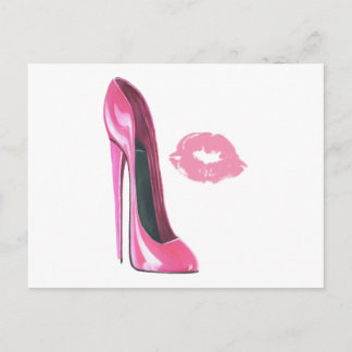 Carte Postale Chaussure Stiletto rose et lèvres roses