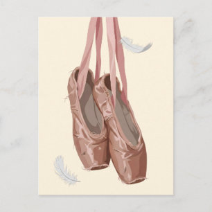 Carte Postale Chaussures de ballet à pointe vintage et plumes bl