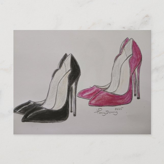 Carte Postale chaussures super rouge et noir à talon élevé (Devant)