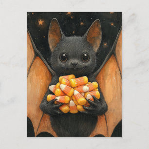 Carte Postale Chauve-souris d'Halloween avec des bonbons