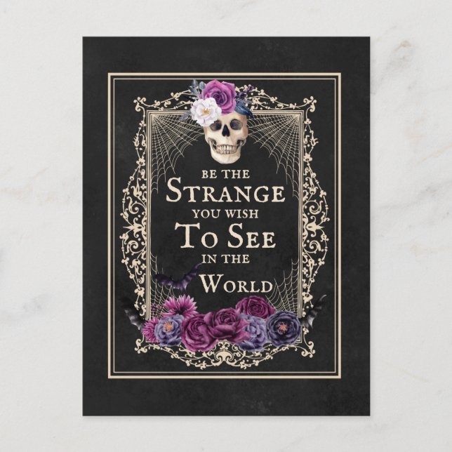 Carte Postale Chauve-souris gothique florale Citation amusante N (Devant)