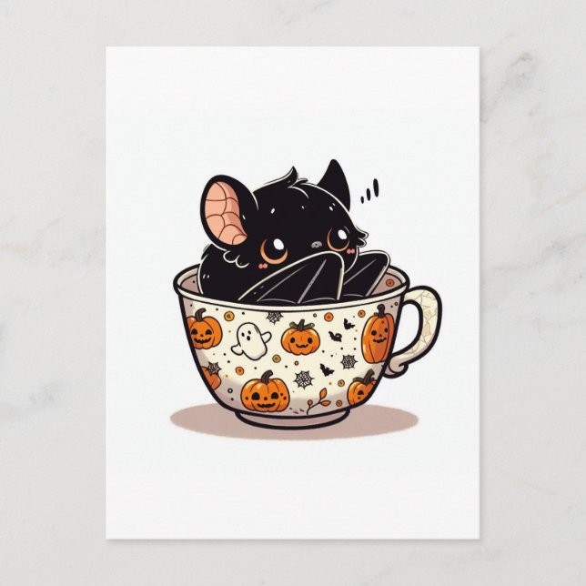 Carte Postale Chauve-souris mignonne dans une tasse à thé d'Hall (Devant)