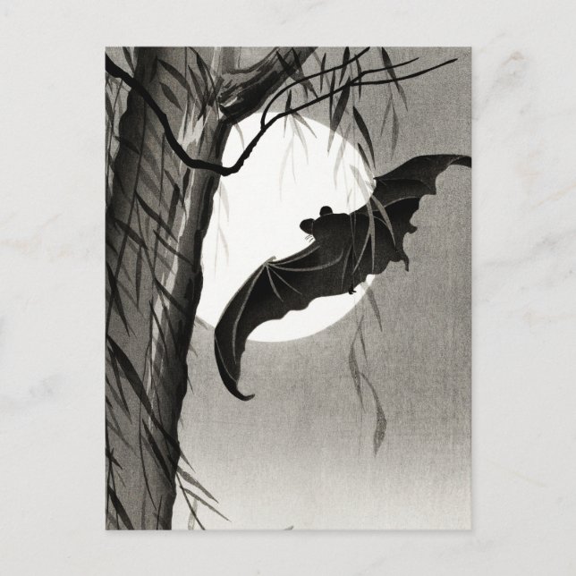 Carte Postale Chauves-souris sous la Pleine lune Peinture d'Ohar (Devant)