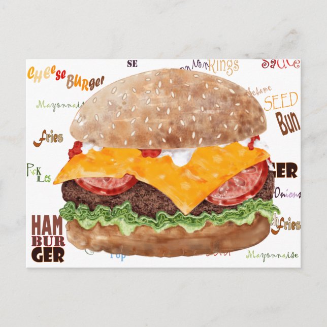 Carte Postale Cheeseburger BBQ Grill Restauration rapide (Devant)