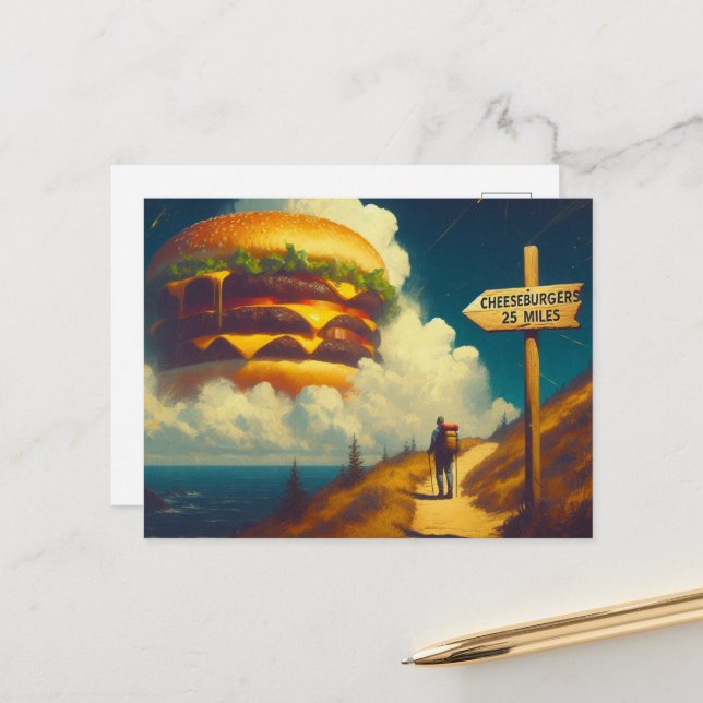 Carte Postale Cheeseburgers À 40 Km Du Sentier Randonnée (Devant/Arrière en situation)