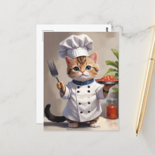Carte Postale Chef Calico Kitten avec Cuisson Cuite à la fourche