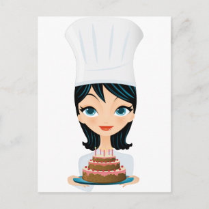 Carte Postale Chef femme gâteau d'anniversaire