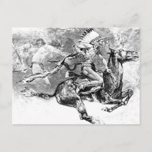 Carte Postale Chef indien en charge sur cheval : L'Ouest sauvage