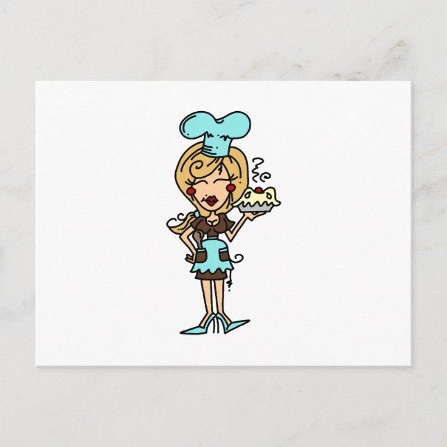 Carte Postale Chef pâtisserie féminine - T-shirts blonds et cade (Devant)