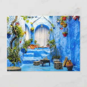 Carte Postale Chefchaouen Blue City Maroc Peinture à l'huile Boh