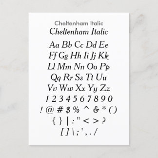 Carte Postale Cheltenham Italic - Zazzle Fiche d'échantillon