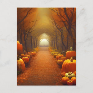 Carte Postale Chemin citrouille Belle scène d'automne