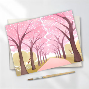 Carte Postale Chemin d'aquarelle rose cerisier