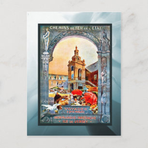 Carte Postale Chemin de fer vers la Bretagne, la Normandie et Je