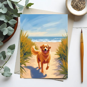 Carte Postale Chemin de plage Golden Retriever Chien océan fam