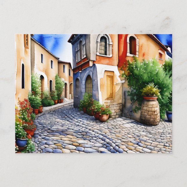 Carte Postale Chemin pavé dans un cadre méditerranéen (Devant)