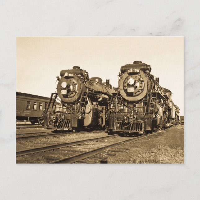 Carte Postale Chemins de fer jumeaux Locomotives Vintages (Devant)